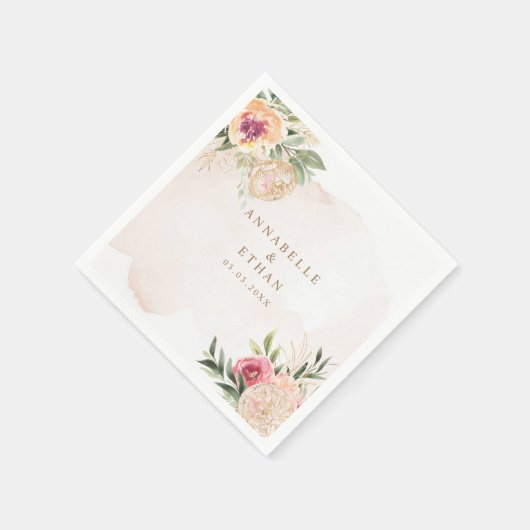 Peony en Gold Foil Bloom Wedding Napkin Servet (Hoek)