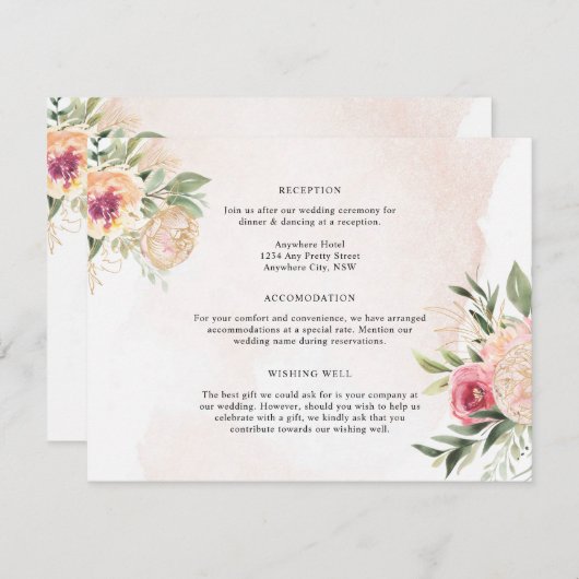 Peony en Gold Foil Flowers - Details Enclosure Car Informatiekaartje (Voorkant / Achterkant)