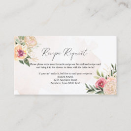 Peony en Gold Foil Flowers Recipe Request Card Visitekaartje