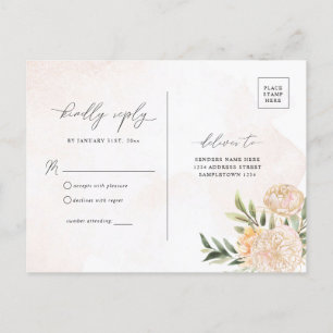 Peony en Gold Foil Flowers RSVP Briefkaart