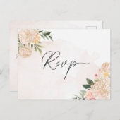Peony en Gold Foil Flowers RSVP Briefkaart (Voorkant / Achterkant)