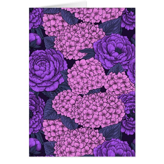 Peony en hydrangea in roze en violet (Voorkant)