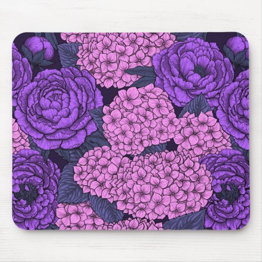 Peony en hydrangea in roze en violet muismat (Voorkant)