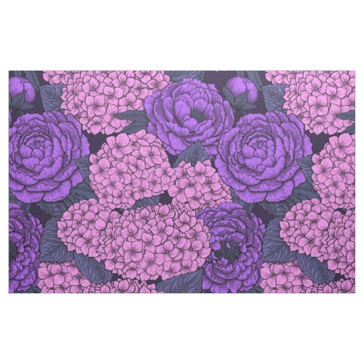 Peony en hydrangea in roze en violet stof (Fat Quarter)