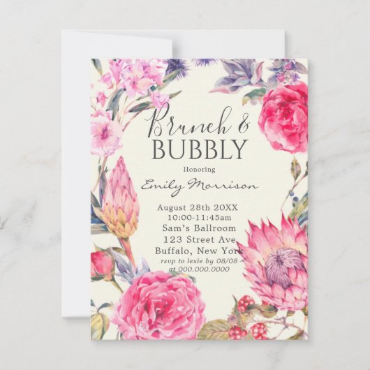 Peony en Protea Brunch & Bubble Invitation Kaart (Voorkant)
