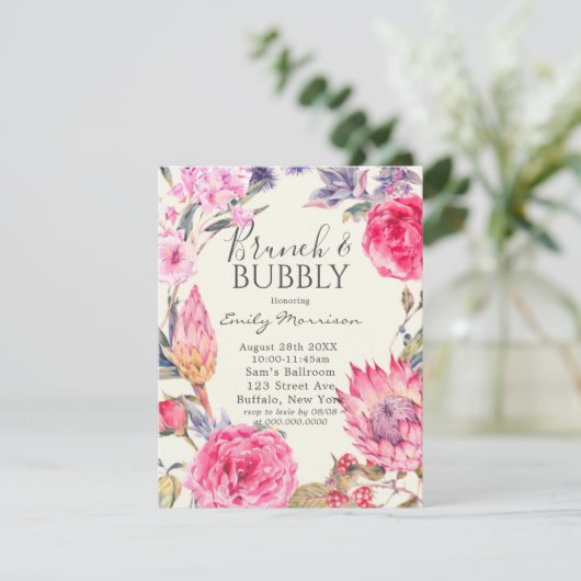 Peony en Protea Brunch & Bubble Invitation Kaart (Staand voorkant)