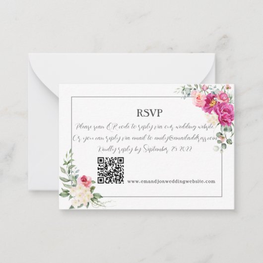 Peony en Roos Greenery QR Code RSV Notitiekaartje (Voorkant)