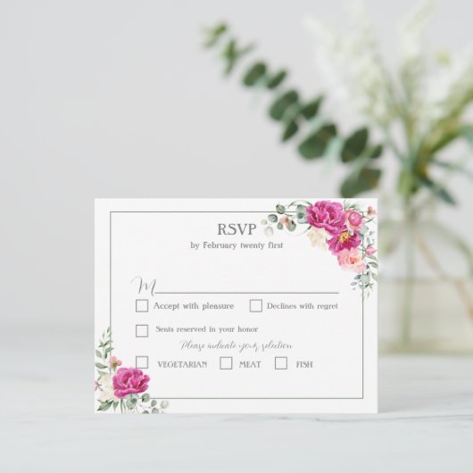 Peony en Roos Greenery RSVP Briefkaart (Staand voorkant)