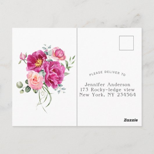 Peony en Roos Greenery RSVP Briefkaart (Achterkant)