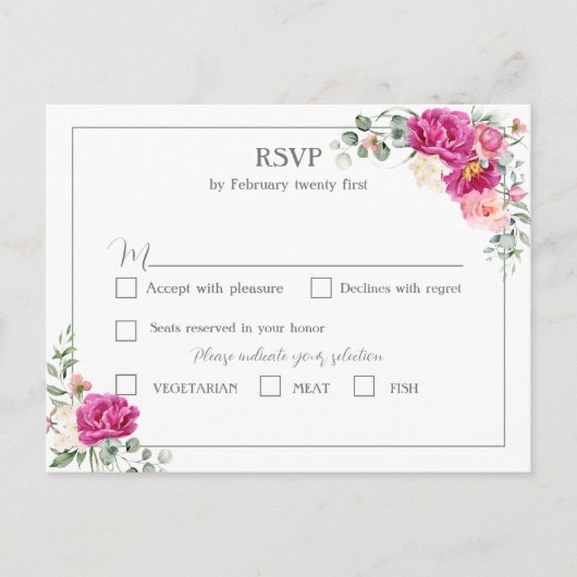 Peony en Roos Greenery RSVP Briefkaart (Voorkant)