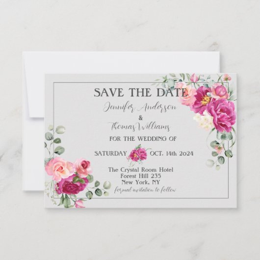 Peony en Roos Greenery slaan de datum op Save The Date (Voorkant)