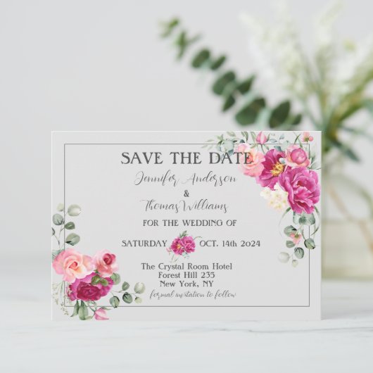 Peony en Roos Greenery slaan de datum op Save The Date (Staand voorkant)