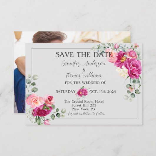 Peony en Roos Greenery slaan de datum op Save The Date (Voorkant / Achterkant)