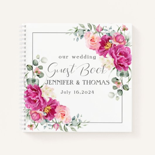 Peony en Rozen Eucalyptus Greenery Guest Book Notitieboek (Voorkant)