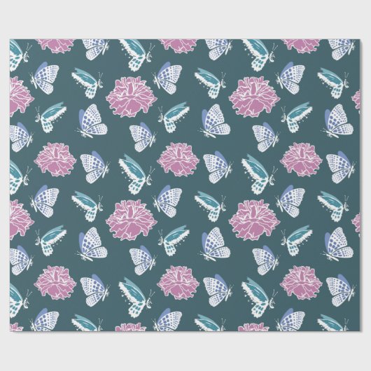 Peony en vlinders cadeaupapier (Vlak)