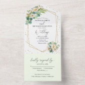 Peony Eucalyptus Floral Geometric Wedding All In One Uitnodiging (Binnen)