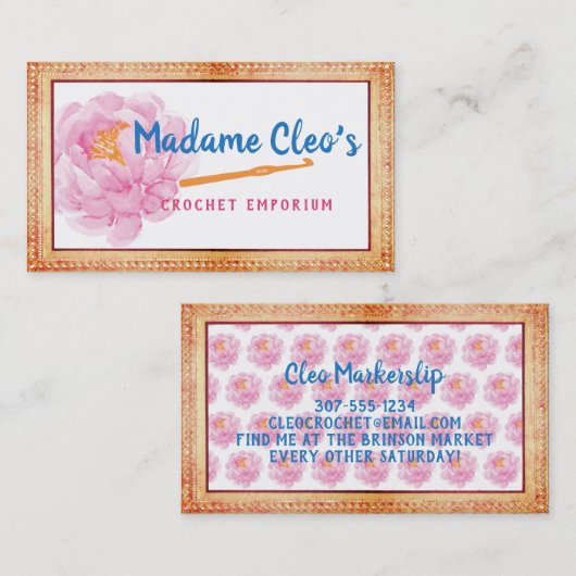 Peony faux, hakgarens van haakwerk, van kant- en h visitekaartje (Voorkant / Achterkant)