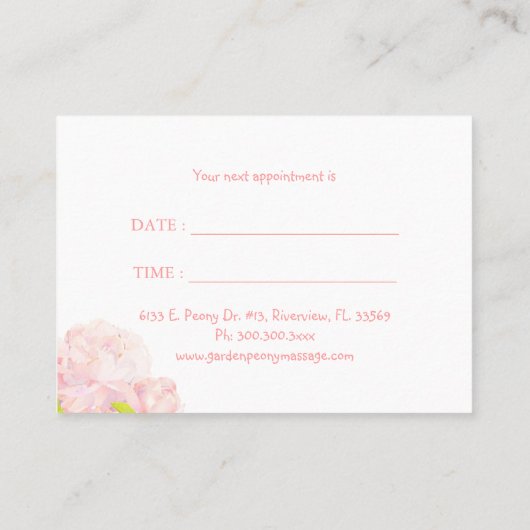 Peony + Faux Lace Business Appointment Card Afsprakenkaartje (Achterkant)