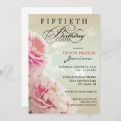 Peony Floral, 50e verjaardag van de uitnodiging va (Voorkant / Achterkant)