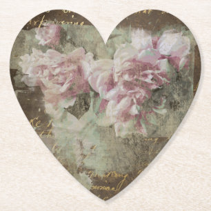 ** Peony Floral AR23 Heart Love  Victoriaans Kartonnen Onderzetters