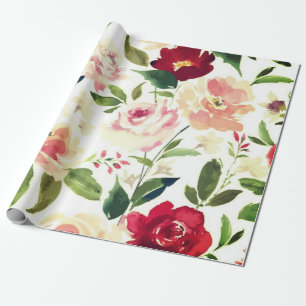 Peony floral Burgundy Pattern Antiek Weddings Cadeaupapier