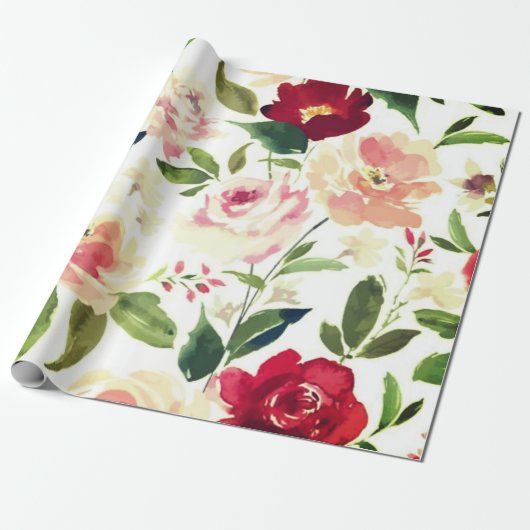Peony floral Burgundy Pattern Antiek Weddings Cadeaupapier (Uitgerold)