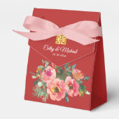 Peony floral dubbel geluk Chinese bruiloft rood Bedankdoosjes (Voorkant Zijde)
