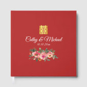 Peony floral dubbel geluk Chinese bruiloft rood Gastenboek (Voorkant)