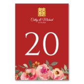 Peony floral dubbel geluk Chinese bruiloft rood Kaart (Voorkant)