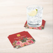 Peony floral dubbel geluk Chinese bruiloft rood Kartonnen Onderzetters (Insitu)