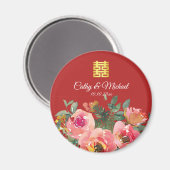 Peony floral dubbel geluk Chinese bruiloft rood Magneet (Voorkant / Achterkant)