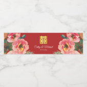 Peony floral dubbel geluk Chinese bruiloft rood Waterfles Etiket (Enkel label)