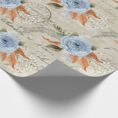 Peony Floral Dusty Blue  Script Ephemera Cadeaupapier (Hoek)