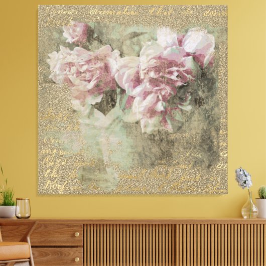 ** Peony Floral Handwriting  Victoriaans AR23 Canvas Afdruk (Insitu (Woonkamer))