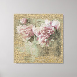 ** Peony Floral Handwriting Victoriaans AR23 Canvas Afdruk