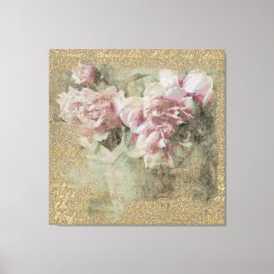 ** Peony Floral Handwriting  Victoriaans AR23 Canvas Afdruk