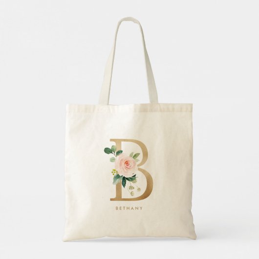 Peony Floral Letter B Gold Monogram Bridesmaid Tote Bag (Achterkant)