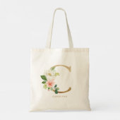 Peony Floral Letter C Gold Monogram Bridesmaid Tote Bag (Achterkant)