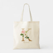 Peony Floral Letter K Gold Monogram Bridesmaid Tote Bag (Achterkant)