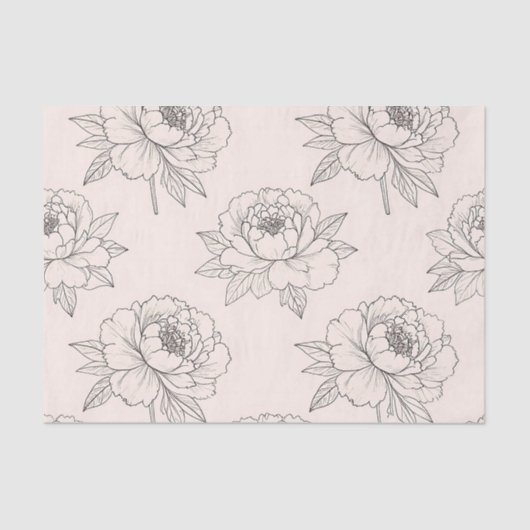 Peony Floral Line Art Pattern Soft Tissuepapier (Voorkant)