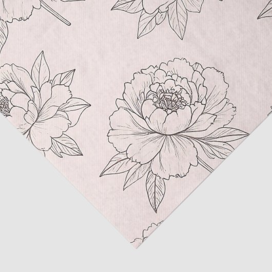 Peony Floral Line Art Pattern Soft Tissuepapier (Detail)