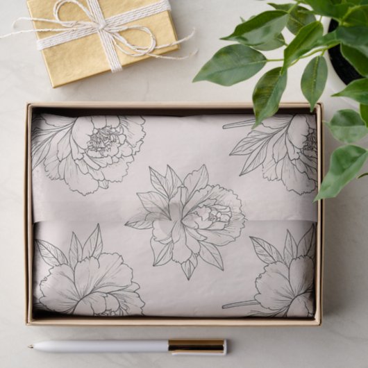 Peony Floral Line Art Pattern Soft Tissuepapier (Geschenk)