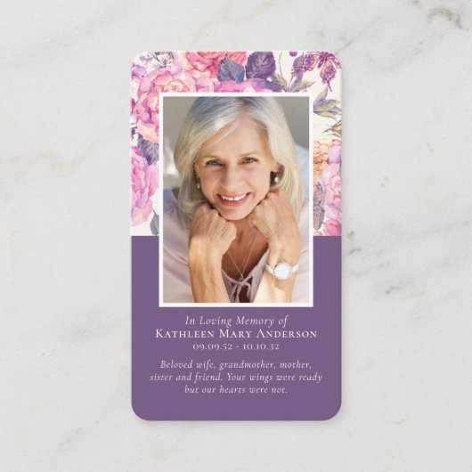 Peony Floral Memorial Prayer Card Contactkaartje (Voorkant)