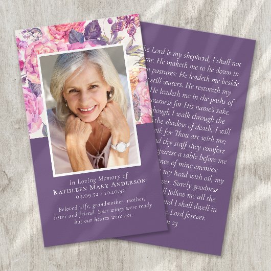 Peony Floral Memorial Prayer Card Visitekaartje