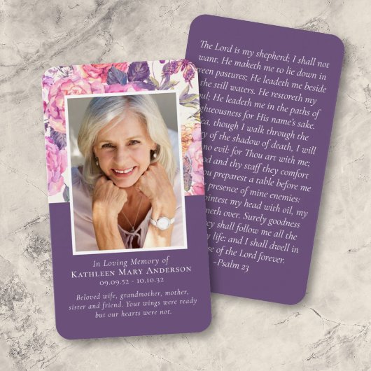 Peony Floral Memorial Prayer Card Visitekaartje