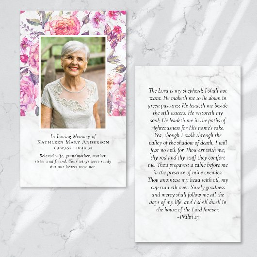 Peony Floral Memorial Prayer Card Visitekaartje