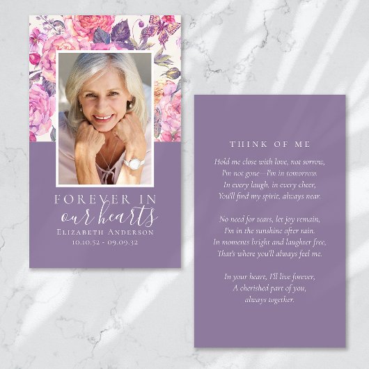 Peony Floral Memorial Prayer Card Visitekaartje