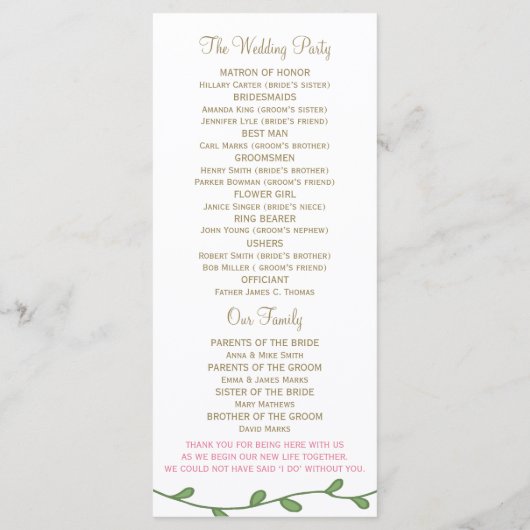 Peony Floral Order of Service/Wedding Program Kaar Programmakaart (Achterkant)