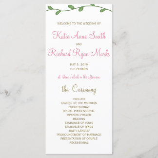 Peony Floral Order of Service/Wedding Program Kaar Programmakaart