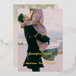 Peony Floral Photo Wedding Folie Uitnodiging